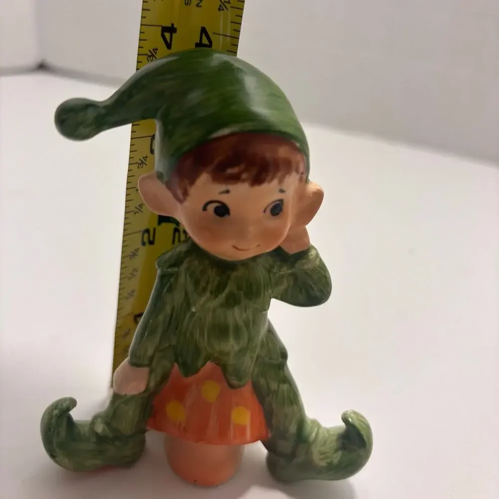 Vintage 1950s Lefton Elf Pixie Sitting on a Mushroom Figurine